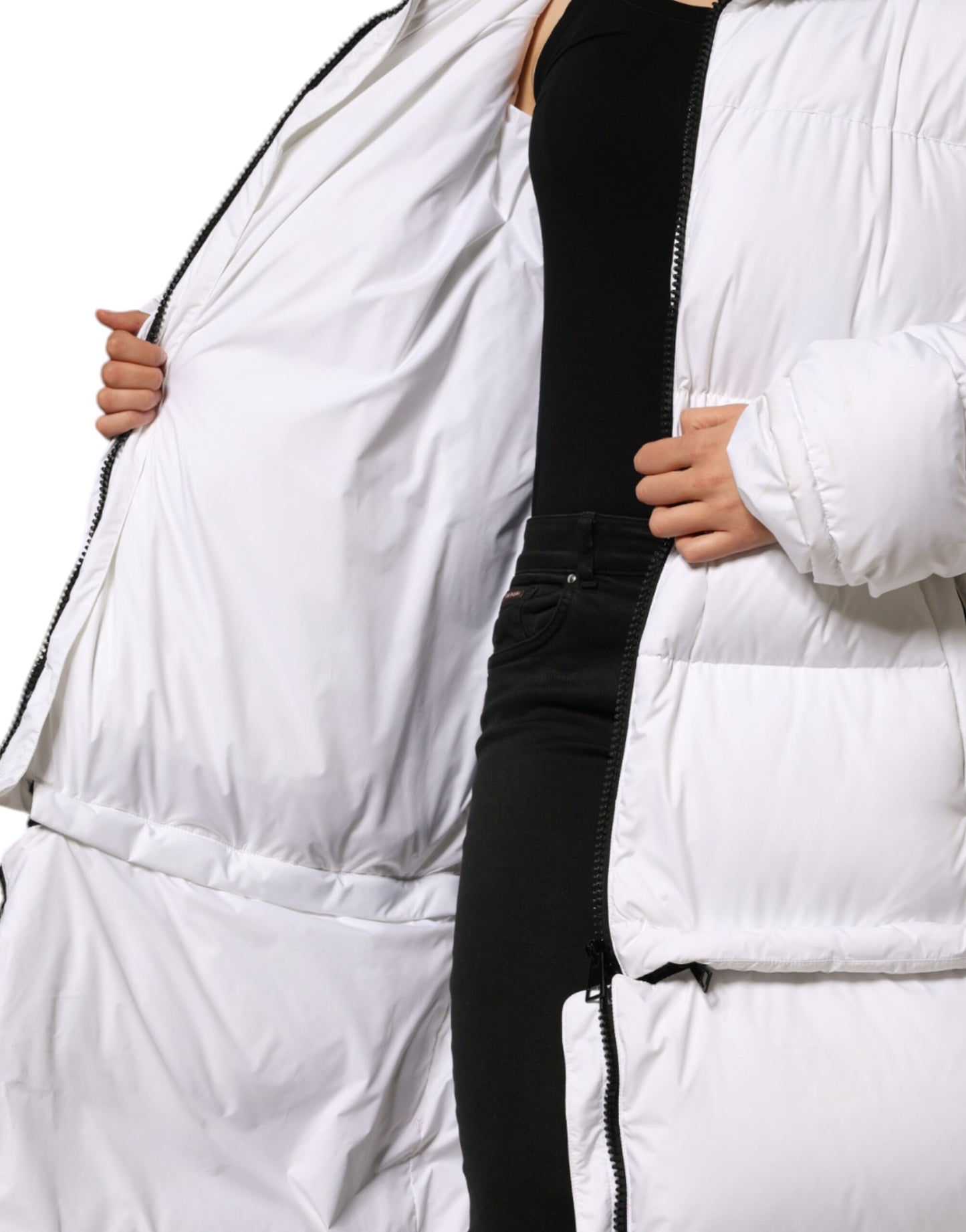 Dolce & Gabbana White Puffer Quilted Full Zip Coat Jacket