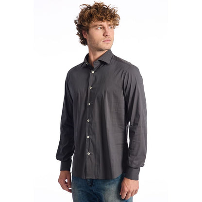 Baldinini Trend Gray Cotton Men Shirt Slim Fit Long Sleeve