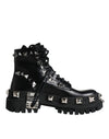 Dolce & Gabbana Black Leather Studded Trekking Boots Shoes