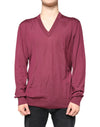 Dolce & Gabbana Maroon Cashmere V-neck Men Pullover Sweater