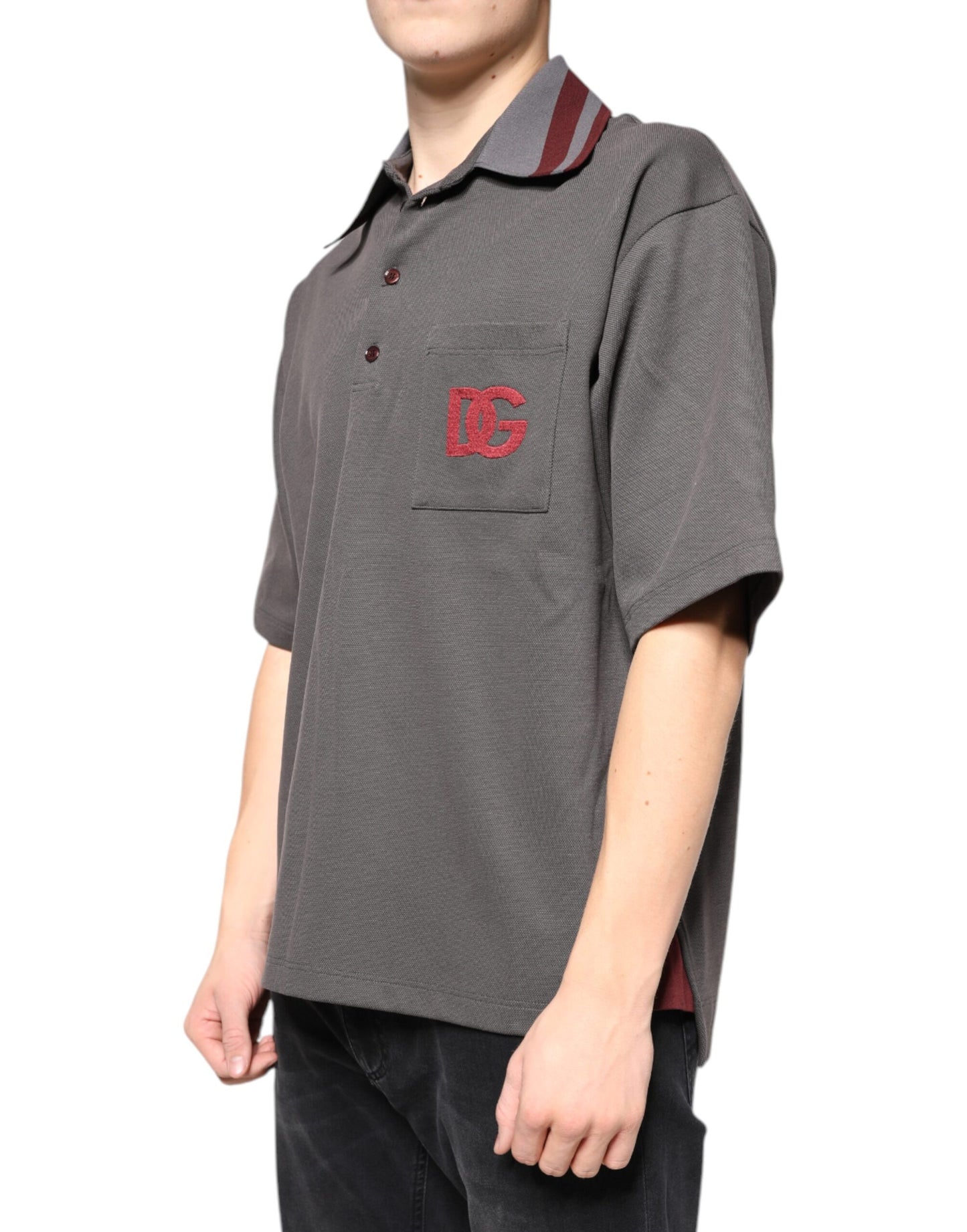 Dolce & Gabbana Gray DG Embroidery Collared Men Polo T-shirt