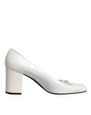 Dolce & Gabbana White Leather Block Heels Pumps Shoes