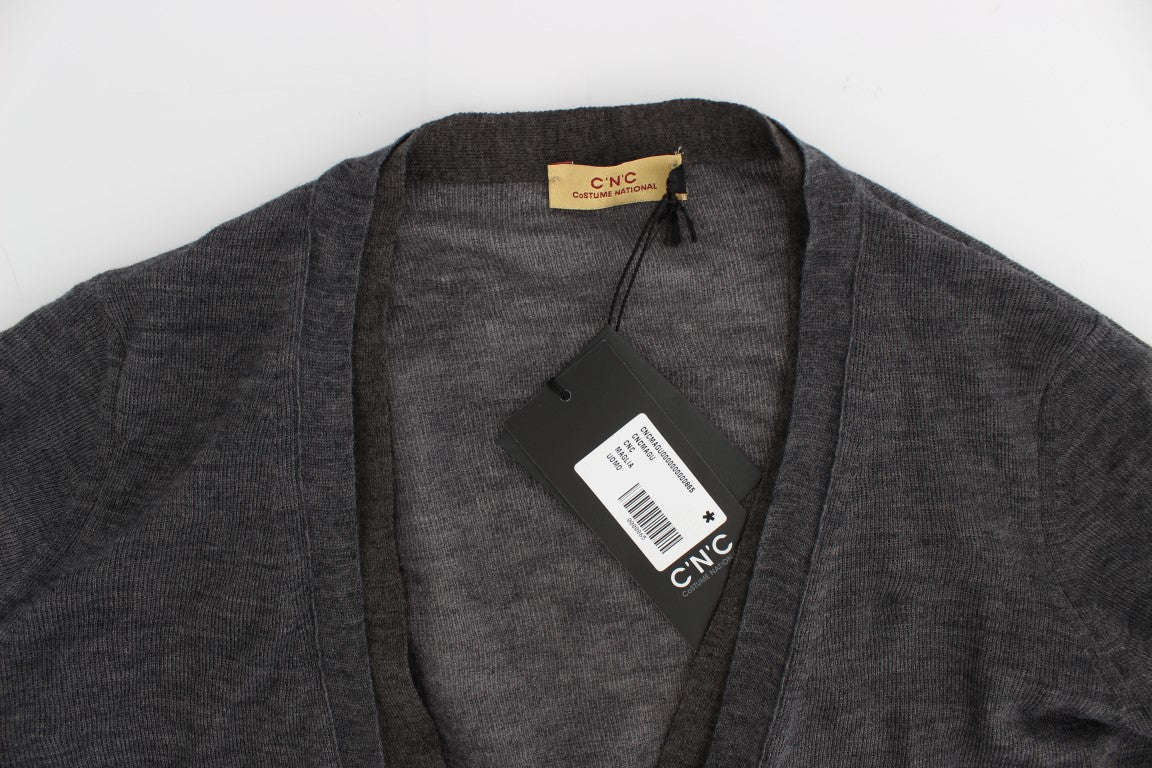 Costume National Elegant Gray Wool Blend Cardigan Sweater