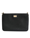 Dolce & Gabbana Black Grain Leather Logo Plaque Clutch Bag