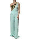 Elisabetta Franchi Mint Green One Shoulder Long Jumpsuit Dress