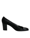 Dolce & Gabbana Black Leather Block Heels Pumps Shoes