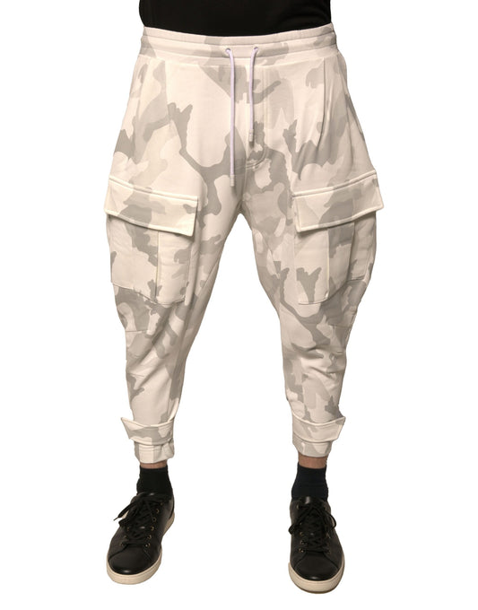 Pantaloni jogger cargo Dolce &amp; Gabbana albi cu imprimeu camuflaj