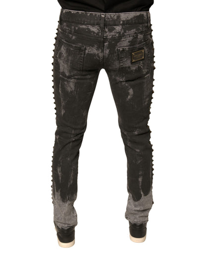 Dolce & Gabbana Gray Embellished Cotton Skinny Denim Jeans