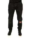 Dolce & Gabbana Black Ripped Logo Cotton Skinny Denim Jeans