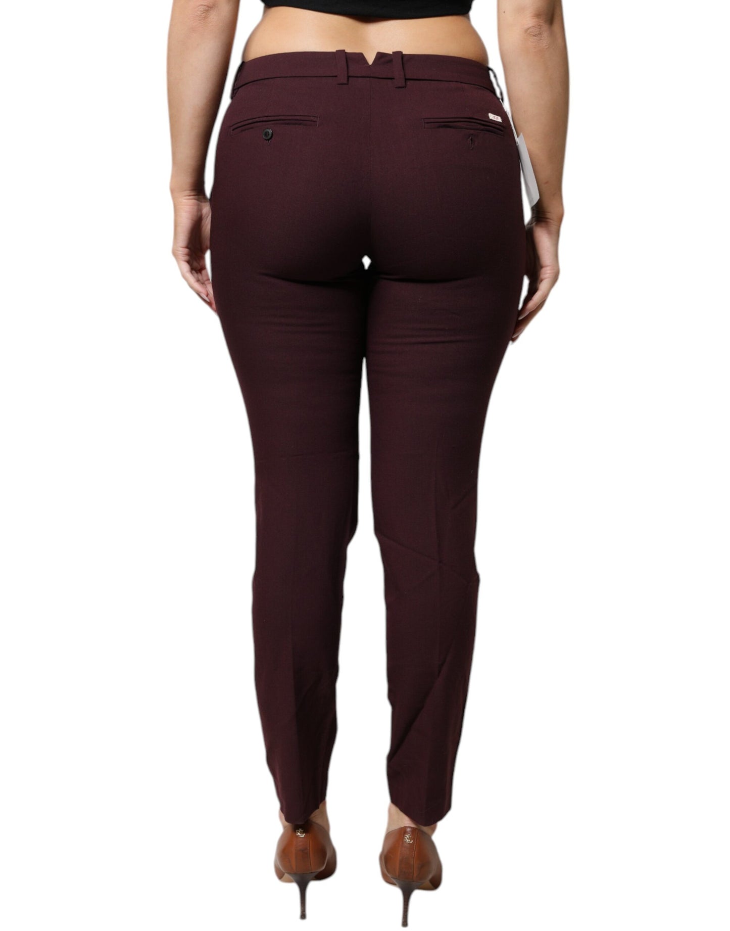 Aniye By Maroon Mid Waist Tapered Skinny Dress Pants