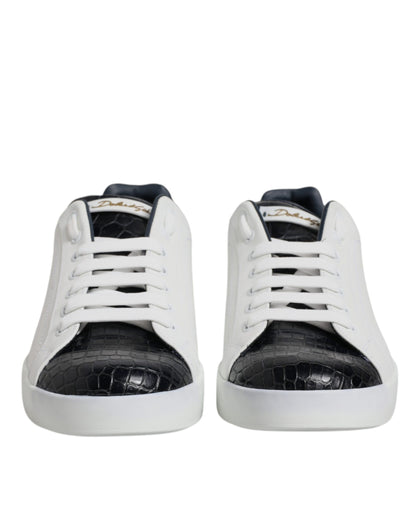 Dolce & Gabbana White Black Leather Portofino Sneaker Shoes