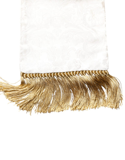 Dolce & Gabbana White Floral Jacquard Skinny Fringes Scarf