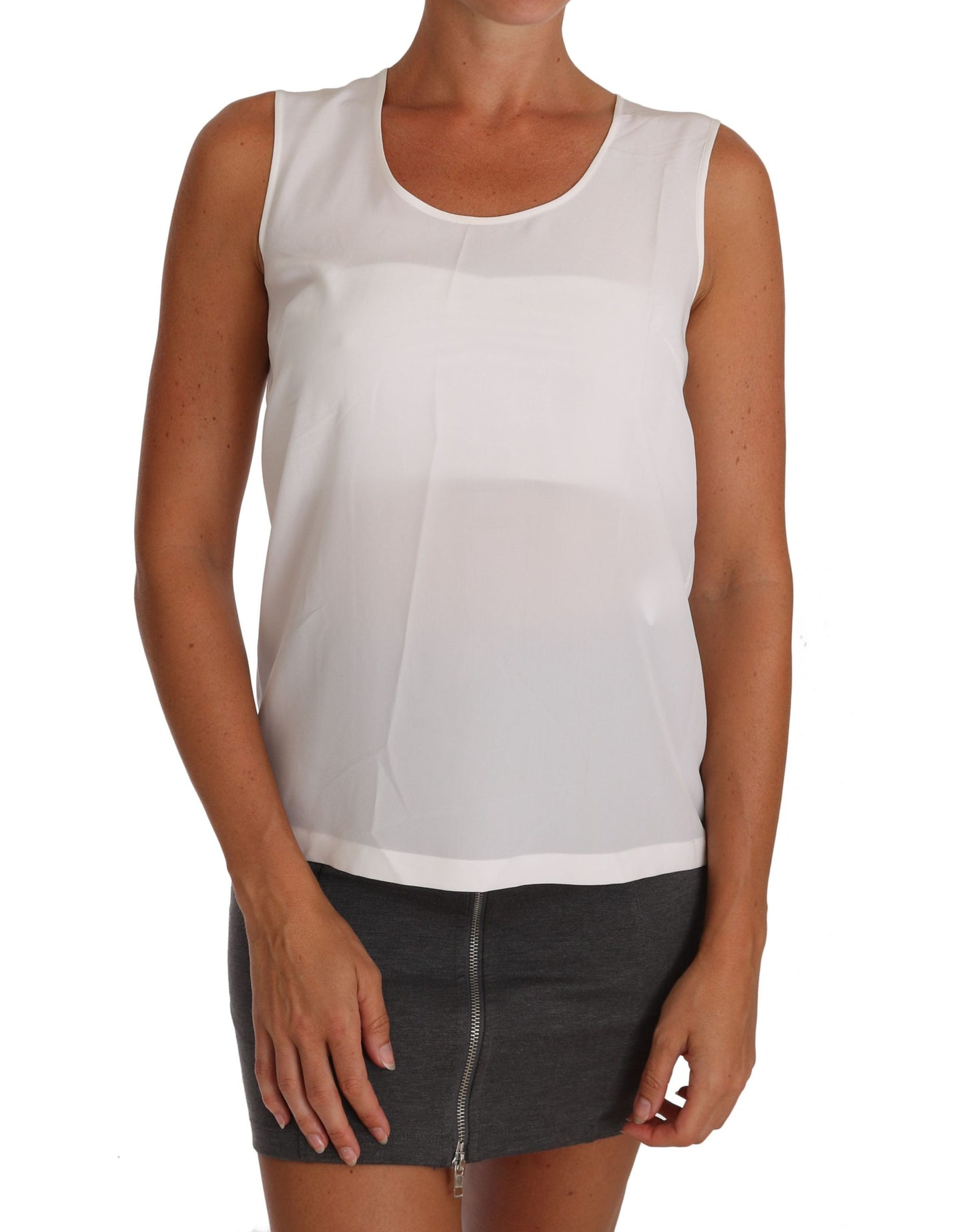 Dolce & Gabbana Elegant Sleeveless White Silk Blouse Top