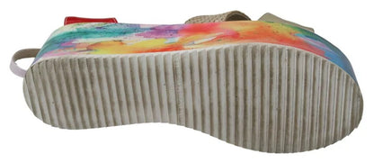 EBARRITO Multicolor Leather Ankle Strap Wedge Heel Sandals Shoes