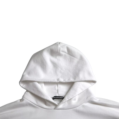 Balenciaga White Cotton Logo Hooded Pullover Oversize Sweater