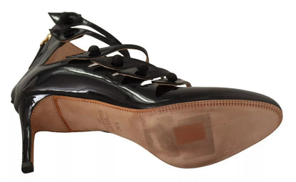 Valentino Black Multi Strap Leather Mid Heels Pumps Shoes