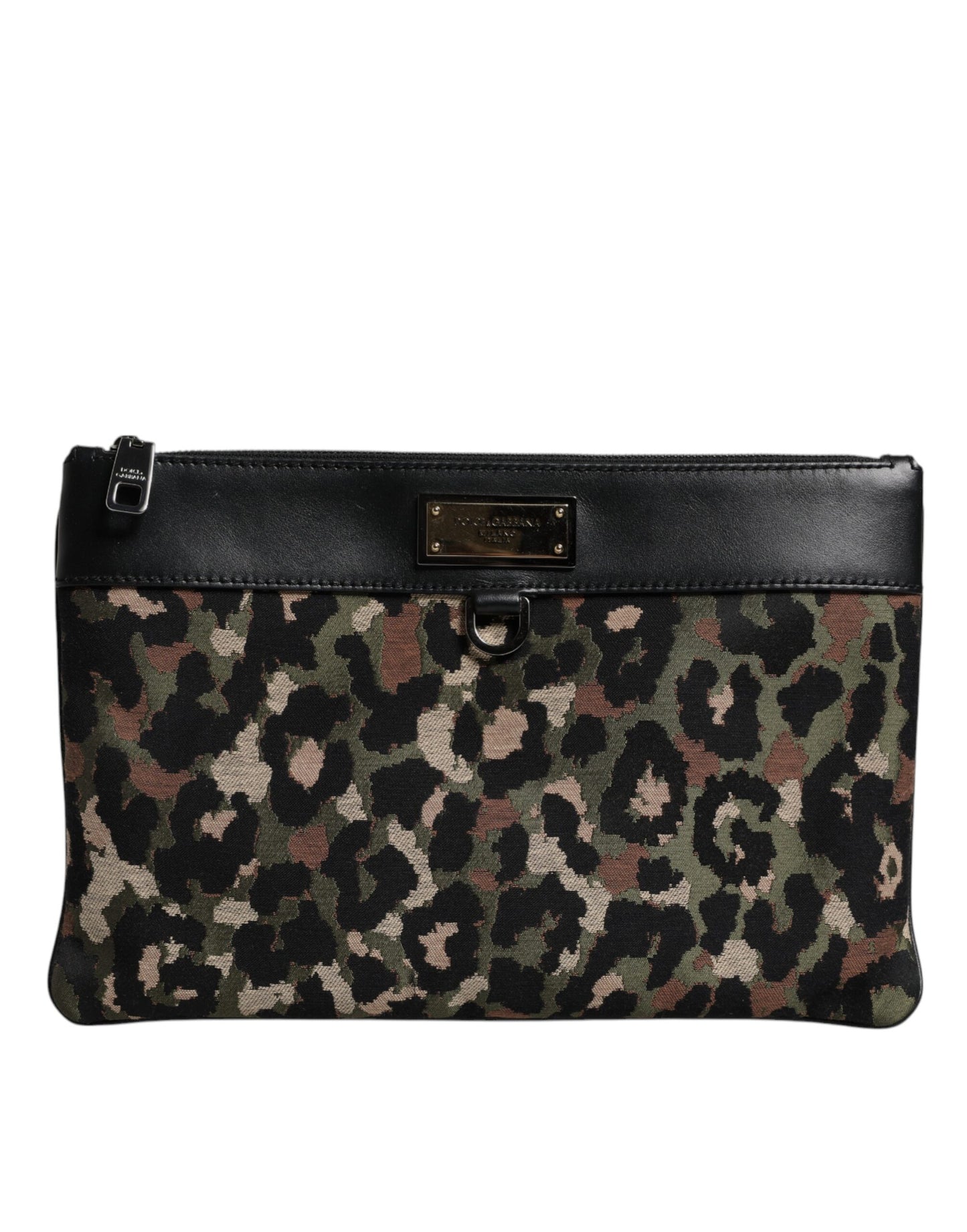Dolce & Gabbana Multicolor Leopard Jacquard Print Logo Plaque Pouch Bag