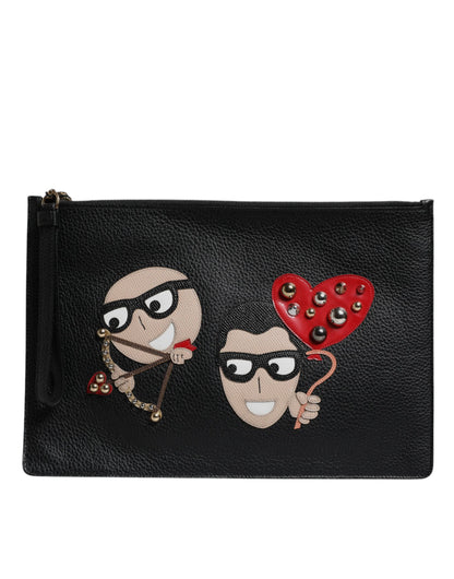 Dolce & Gabbana Black #DGFamily Embellished Leather Clutch Bag