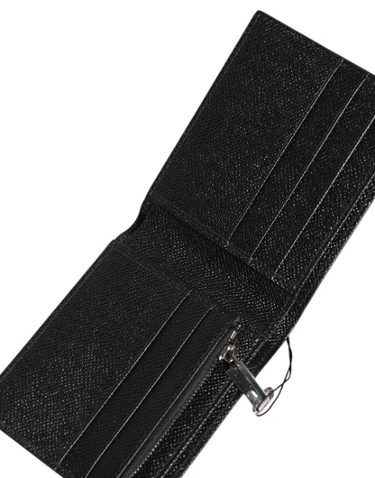 Dolce & Gabbana Black Green Leather DG Plaque Bifold Card Holder Wallet