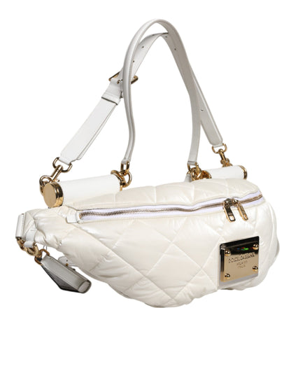 Dolce & Gabbana White Quilted Logo Plaque Belt Waist Fanny Pack Bag