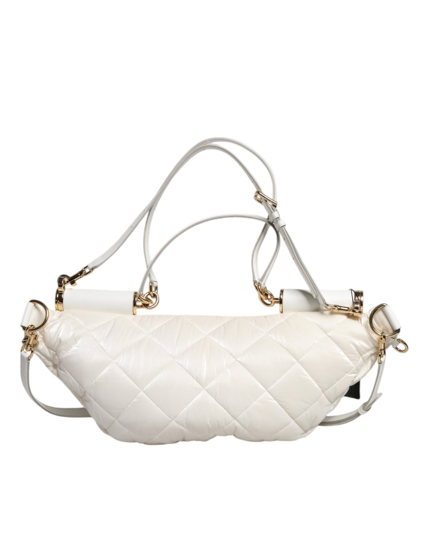 Dolce & Gabbana White Quilted Logo Plaque Belt Waist Fanny Pack Bag