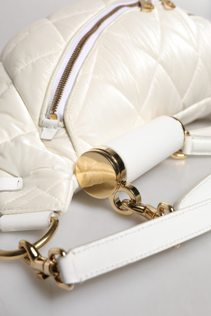Dolce & Gabbana White Quilted Logo Plaque Belt Waist Fanny Pack Bag