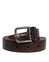 Dolce & Gabbana Brown Leather Silver Metal Buckle Belt