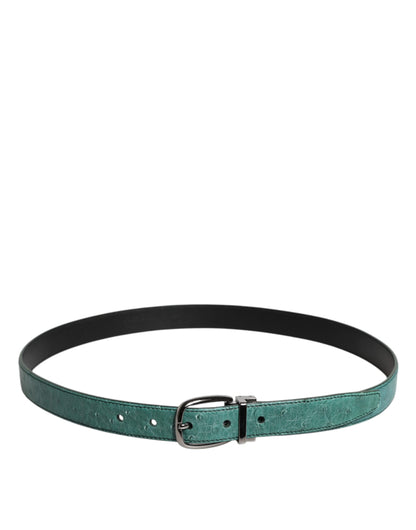 Dolce & Gabbana Green Leather Silver Tone Metal Buckle Belt