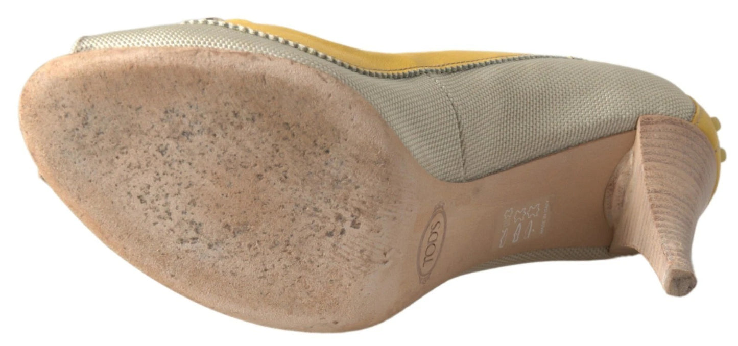 Tod's Yellow Off White Peep Toe Heels Pumps Shoes