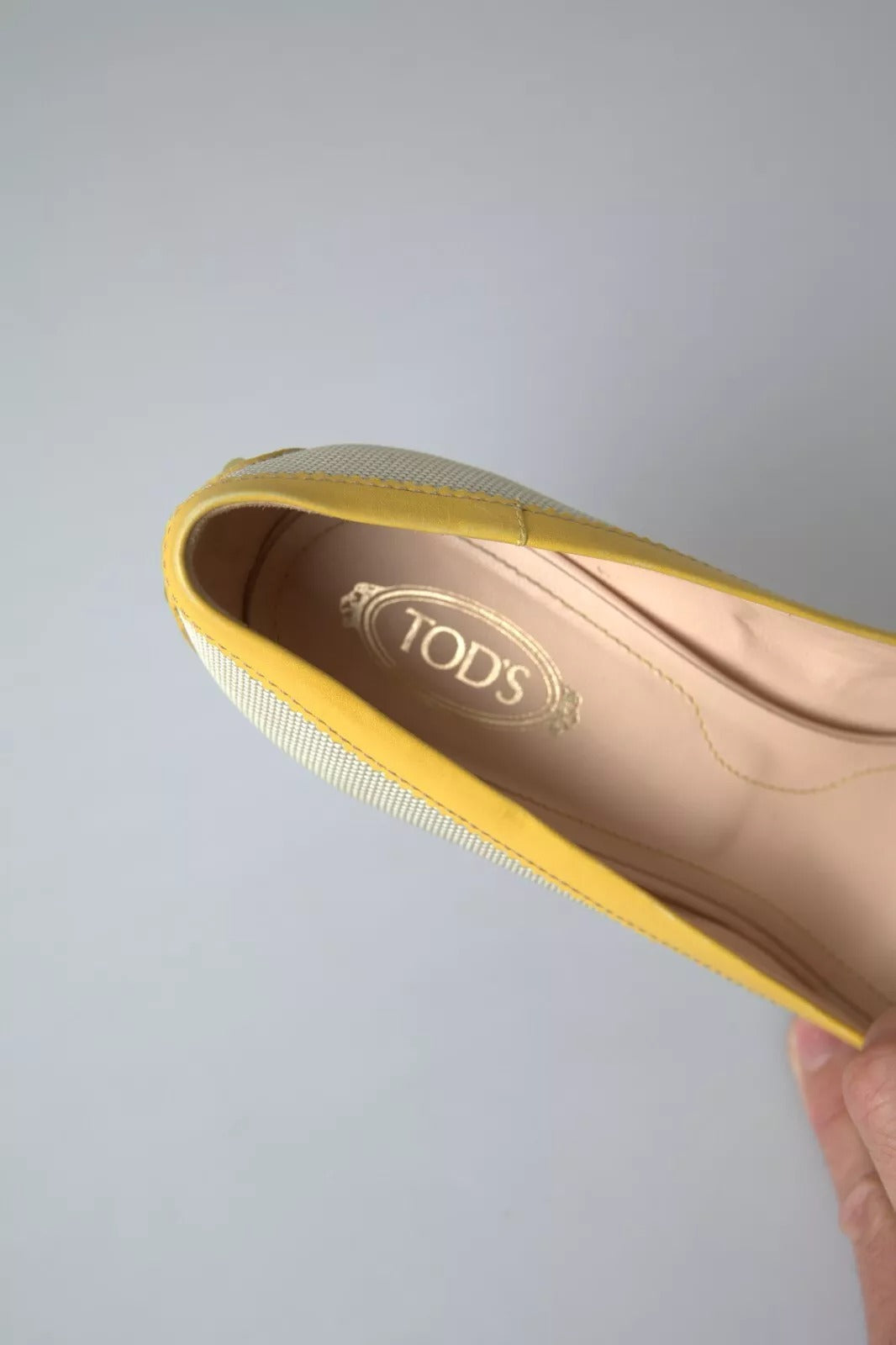Tod's Yellow Off White Peep Toe Heels Pumps Shoes