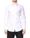 Dolce & Gabbana White Cotton GOLD Dress Formal Collared Shirt