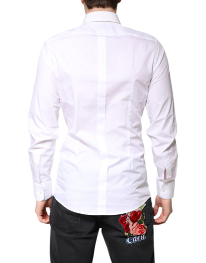 Dolce & Gabbana White Cotton GOLD Dress Formal Collared Shirt