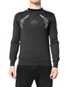 Dolce & Gabbana Gray Embroidery Knit Men Pullover Sweater
