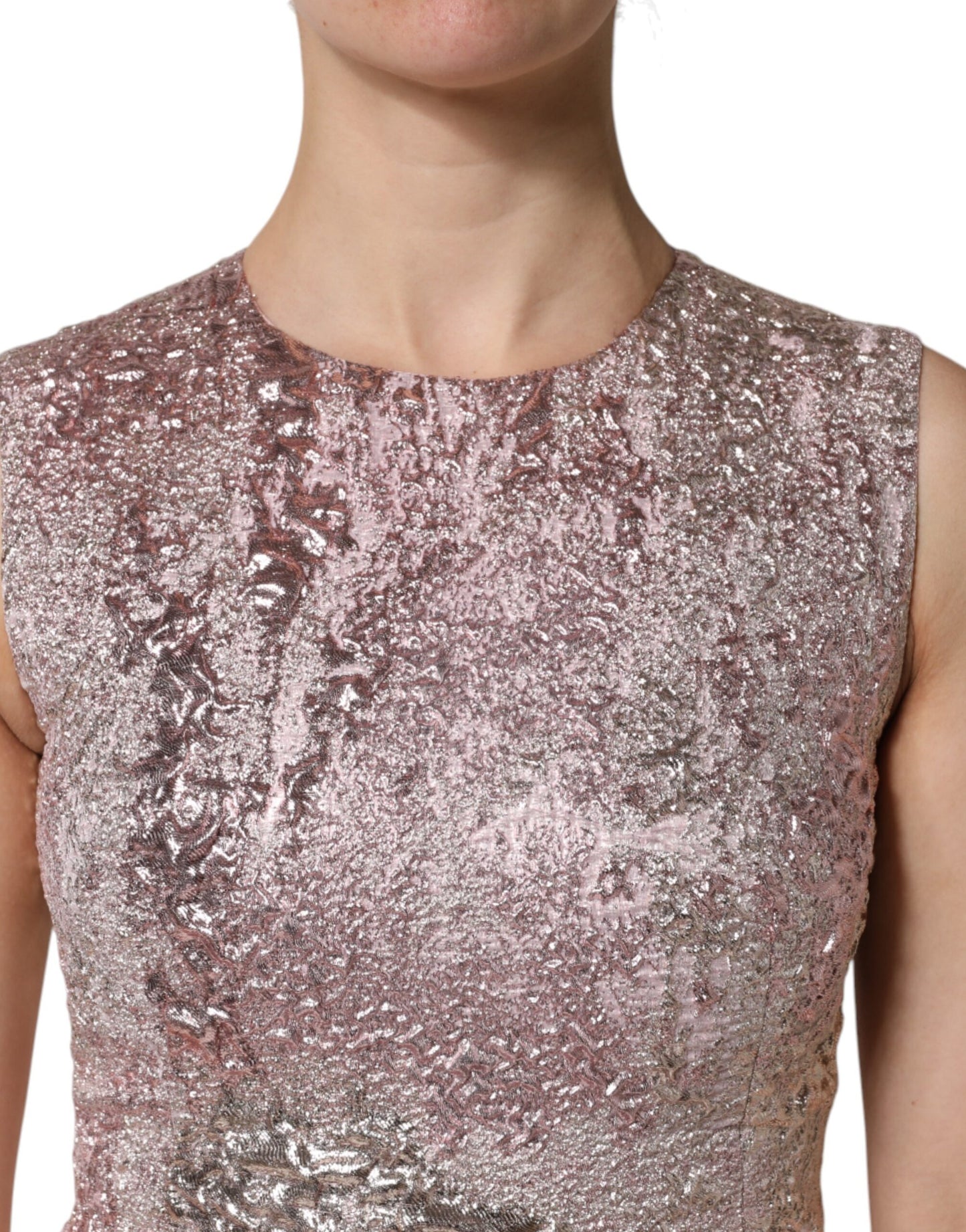 Dolce & Gabbana Pink Jacquard Sleeveless Sheath Mini Dress