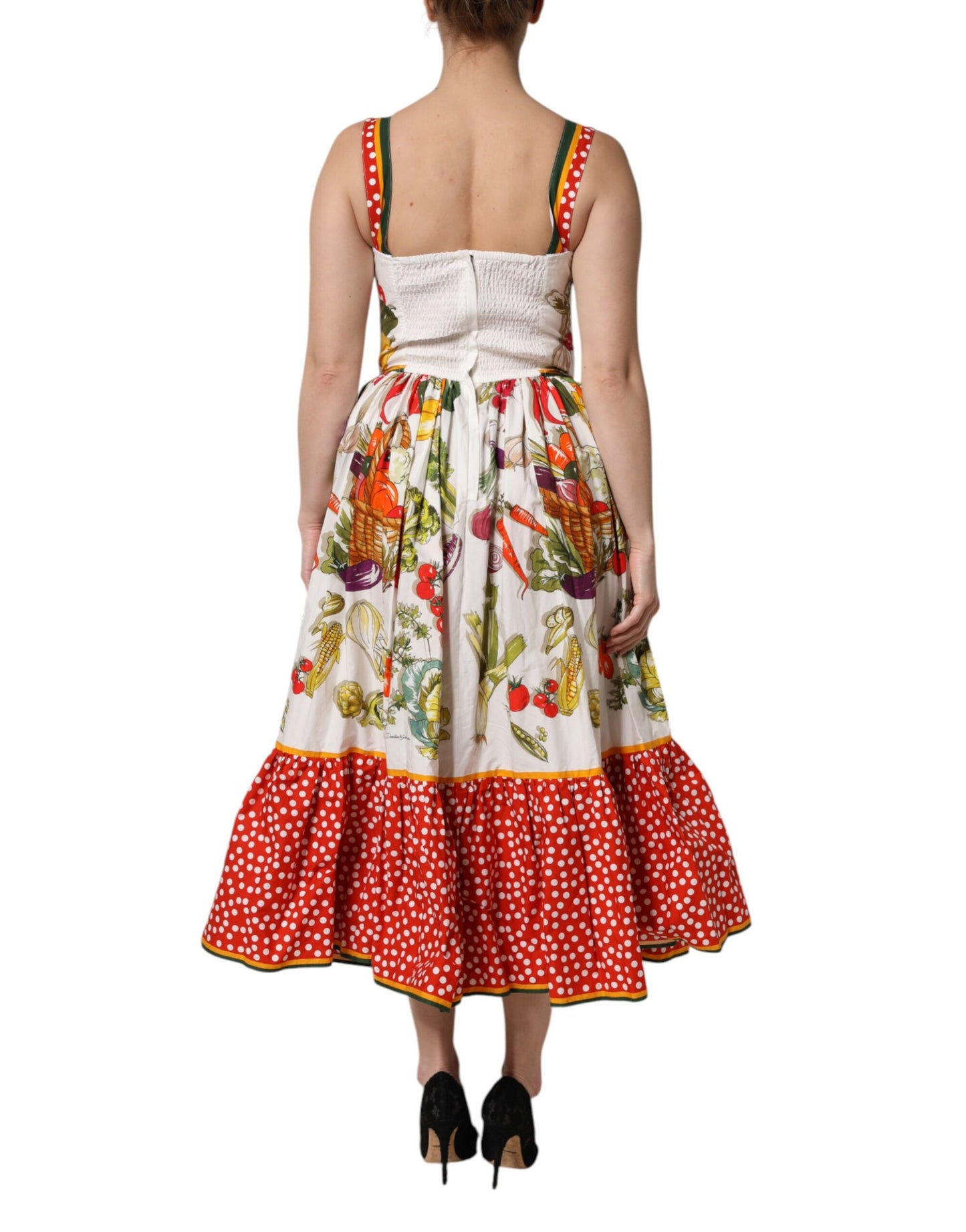 Dolce & Gabbana White Vegetables Sleeveless A-line Midi Dress