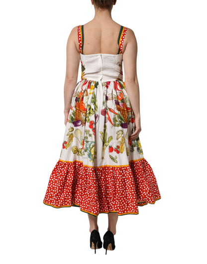 Dolce & Gabbana White Vegetables Sleeveless A-line Midi Dress