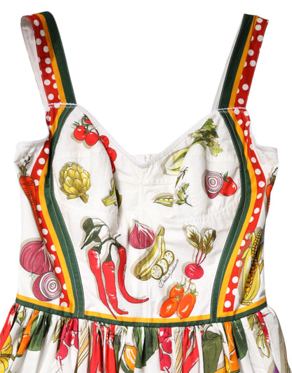 Dolce & Gabbana White Vegetables Sleeveless A-line Midi Dress