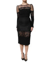 Dolce & Gabbana Black Lace Trim Nylon Tulle Sheath Midi Dress