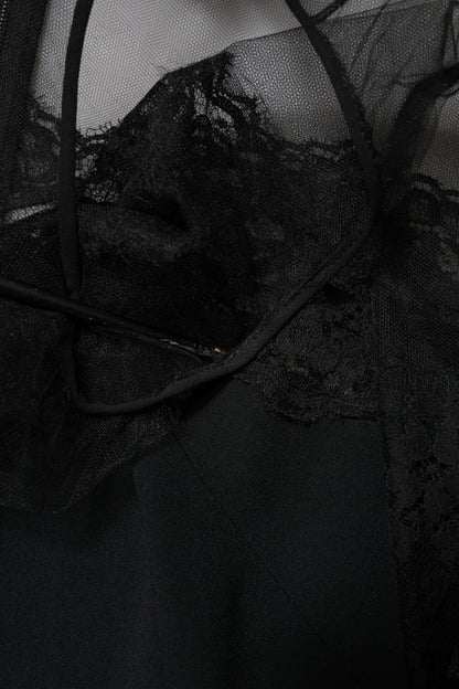 Dolce & Gabbana Black Lace Trim Nylon Tulle Sheath Midi Dress