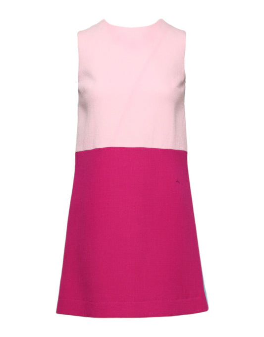 Dolce & Gabbana Pink Blue Wool Sleeveless Shift Mini Dress