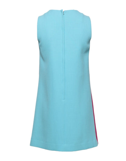 Dolce & Gabbana Pink Blue Wool Sleeveless Shift Mini Dress