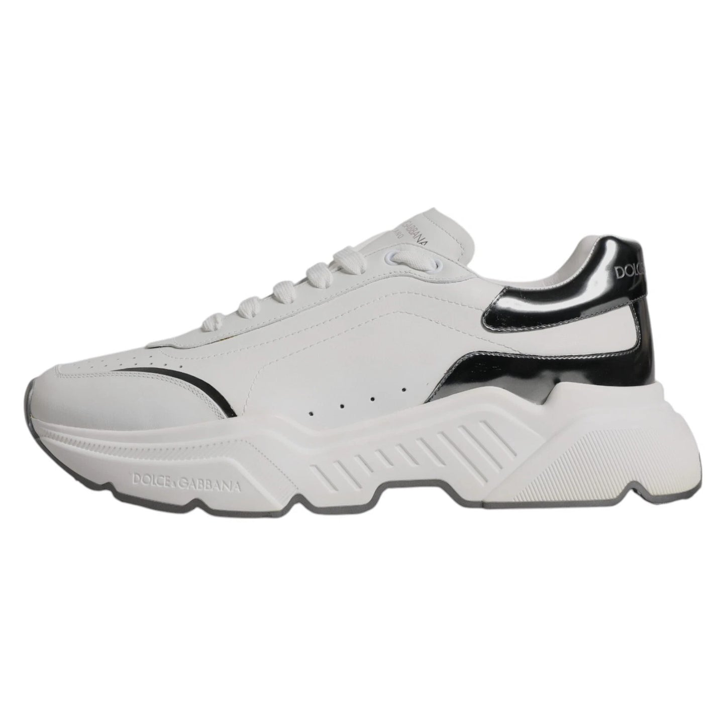 Dolce & Gabbana White Silver DAYMASTER Leather Sneakers Shoes
