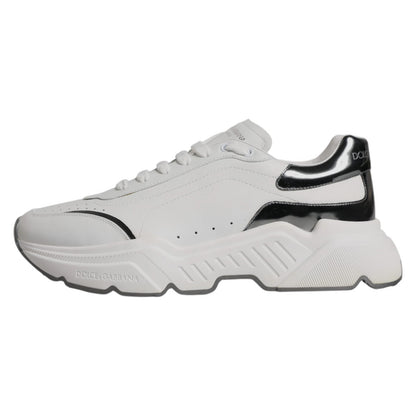 Dolce & Gabbana White Silver DAYMASTER Leather Sneakers Shoes