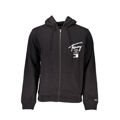 Tommy Hilfiger Black Cotton Men Sweater with Hood and Zip Pockets