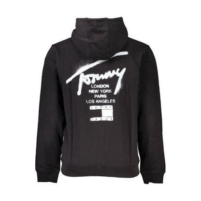 Tommy Hilfiger Black Cotton Men Sweater with Hood and Zip Pockets