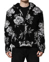 Dolce & Gabbana Black Wool Floral Printed Men Hooded Jacket