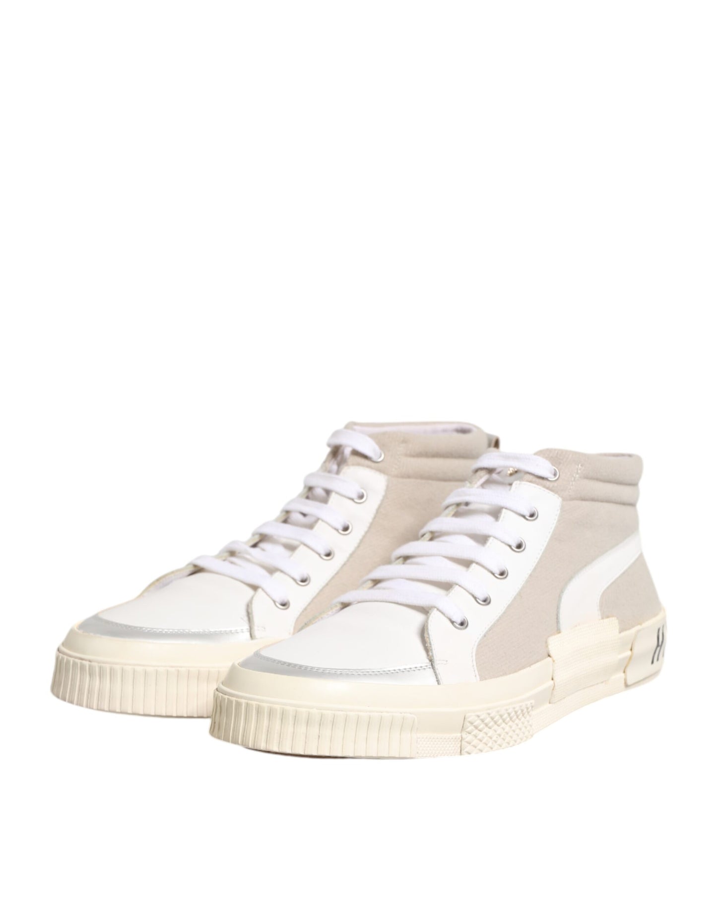 HIDE & JACK White Beige Lace Up Mid Top Casual Sneakers Shoes