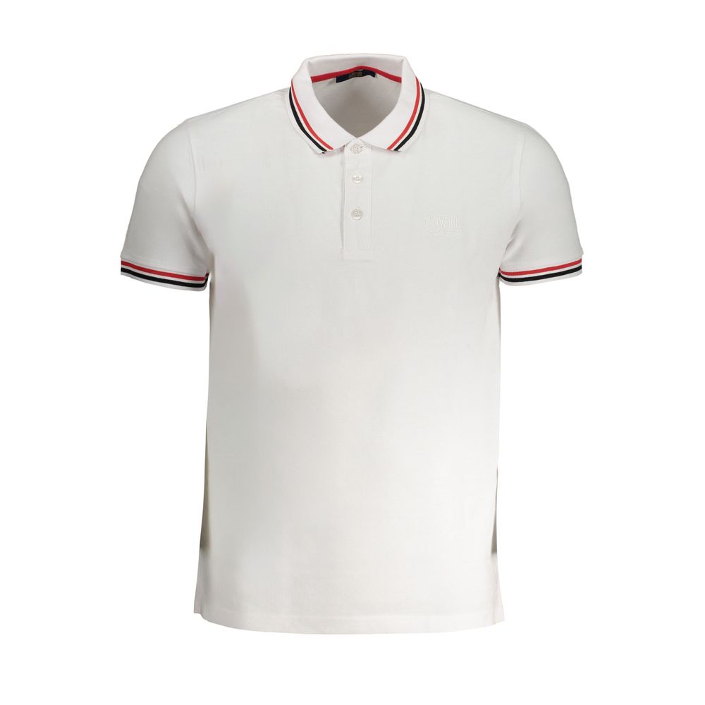 Tricou polo Cavalli Class alb din bumbac