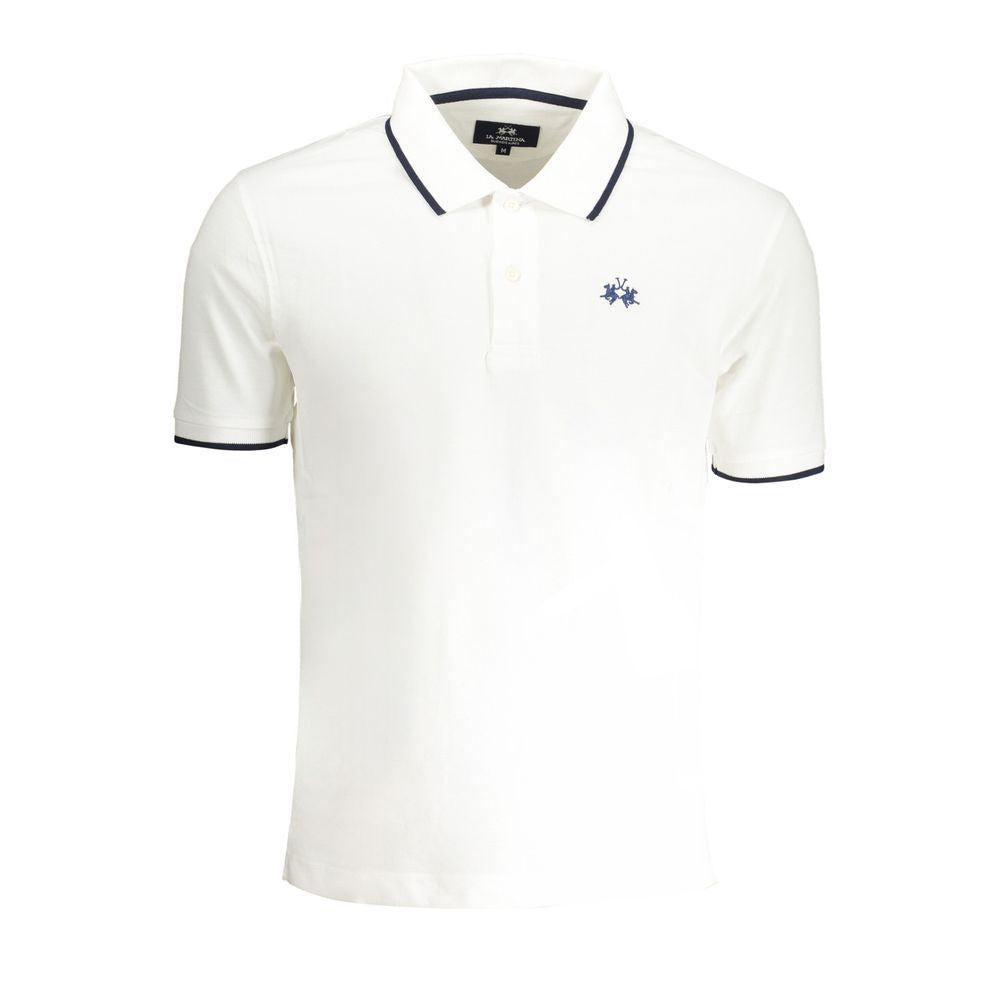 Tricou polo alb din bumbac La Martina pentru bărbați