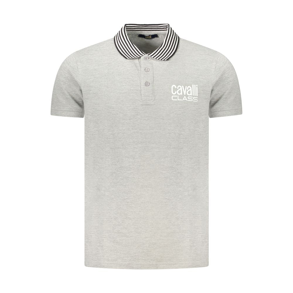 Tricou polo Cavalli Class gri din bumbac